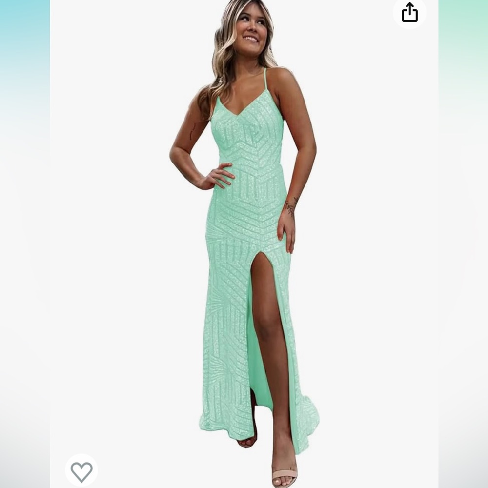 Prom Dress - Mermaid Sequin, Spaghetti Stra, V Neck